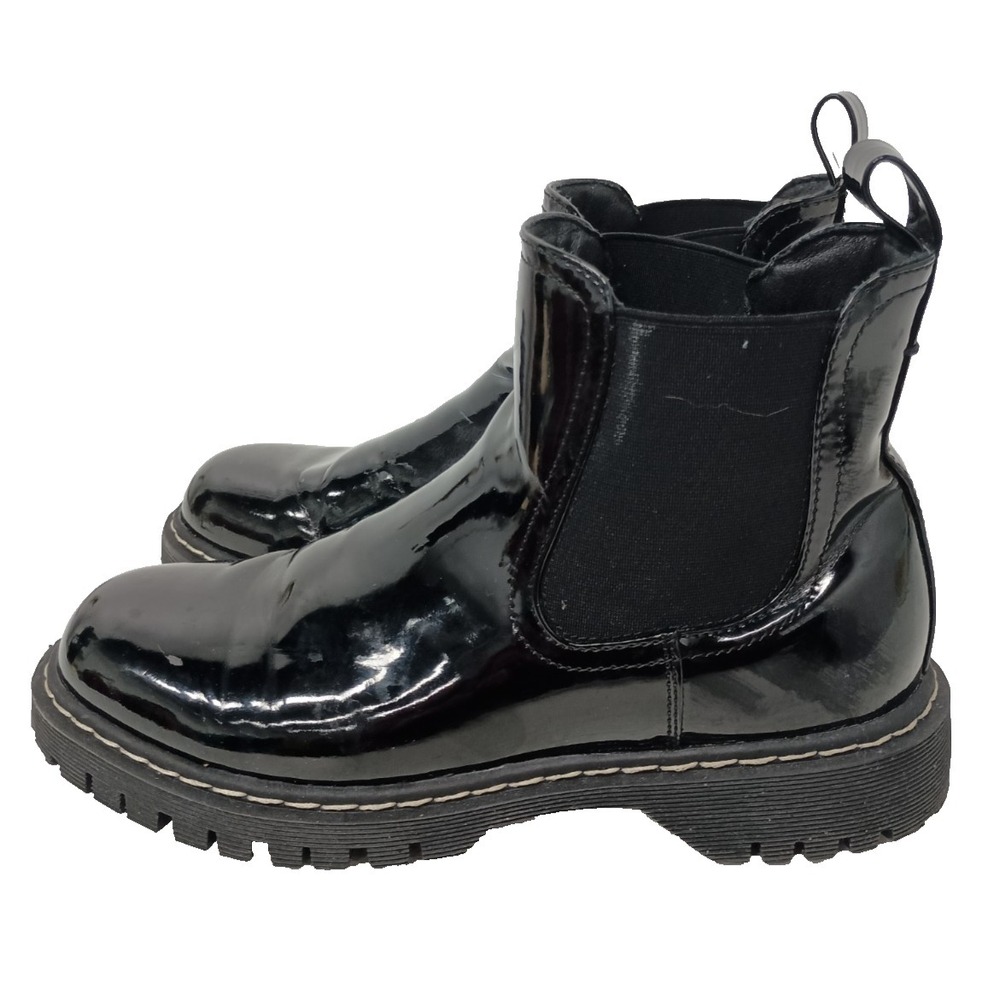 Unionbay Womens Chunky Chelsea Ankle Boots 6.5M Black Faux Leather Slip On Goth